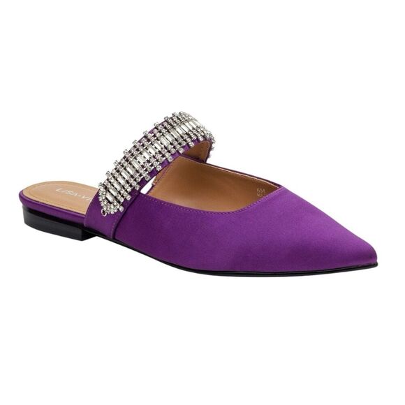 Lisa Vicky Purple Satin Pointy Toe Move Crystal Embellished Flats 7.5 - Picture 1 of 4